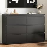 Jocoevol Modern Black 6 Drawer Dresser - Simply Chest of Drawers for Bedroom, Closet, Living Room, Hallway, Entryway, Wood Storage Double Dresser with Smooth Metal Rails - Black