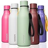 BJPKPK Insulated Water Bottles, 18 oz Stainless Steel Metal Water Bottle with Strap, BPA Free Leak Proof Jugs, Mugs, Flasks, Reusable Thermal Flasks for Sports & Travel, Macaron Green