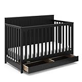 Graco Hadley 5-in-1 Convertible Crib with Drawer (Black) – Combo, Includes Full-Size Nursery Storage, Converts from Baby Crib to Toddler Bed, Daybed