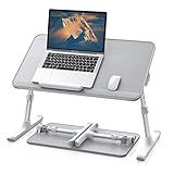 SAIJI Leather Lap Desk Laptop Bed Tray Table, Adjustable Laptop Stand for Bed, Portable Lightweight Standing Desk for Writing Eating Reading Couch Sofa Floor for Adults Kids (20.5"*11.8",Gray)