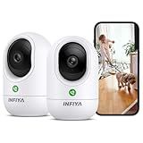 INFIYA 2K Security Camera Indoor-360 Cameras for Home Security and One-Tap Call, Elderly/Cat/Baby/Nanny, Motion Alert, Intelligent Tracking, 2.4GHz WiFi Only, Work with Alexa/Google Home, K7 2Pack