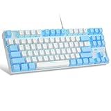 MageGee 75% Mechanical Gaming Keyboard, Red Switch, LED Blue Backlit, 87 Keys Compact TKL Wired Keyboards for Windows Laptop PC Gamer - White/Blue