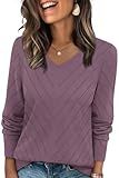 WIHOLL Womens Sweaters Dressy Casual Lightweight Long Sleeve Trendy Fall Tops V Neck Business Casual Outfits Travel Vacation Clothes Soft Cozy Warm Knit Spring Outfits Pullovers Grey Purple M