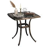 VINGLI 21” Outdoor Side Table, Cast Aluminum All-Weather Patio Side Table Small Outdoor Table Bistro Table for Outside, Porch, Balcony, Patio, Bronze
