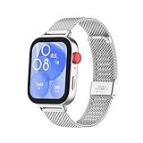 T-BLUER Watchband Compatible with Huawei Watch Fit 3 Band,Stainless Steel Metal Replacement Strap Bracelet for Huawei Watch Fit 3 Woman Man, FG1 Silver