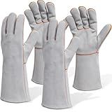 Tivi Tovo 2 Pairs 14” Leather Fireplace Gloves for Men Women Long Heat Resistant Fireplace Hearth Gloves Wrist Protection Fireproof Stitching Grill Glove for Fire, Stove, Oven, BBQ, Grilling, Welding