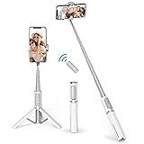 ATUMTEK Selfie Stick Tripod, 3-in-1 Extendable Aluminum Phone Tripod with Detachable Bluetooth Remote, Compatible with iPhone 17/16/15/14/13/12/11/11 Pro/XS Max/XR and Samsung Smartphones, White