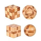 4 Pack Wooden Puzzle Brain Teasers Toy for Kids 3D Puzzles for Teens