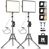 2-Pack LED Video Light Kit, NiceVeedi Studio Light, 2800-6500K Dimmable Photography Lighting Kit with Tripod Stand&Phone Holder, 73" Stream Light for Video Recording, Game Streaming, YouTube