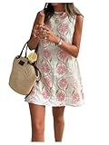 Floerns Women's Sleeveless Floral Tank Dress Crew Neck Beach Tunic Tank Dresses Apricot Medium