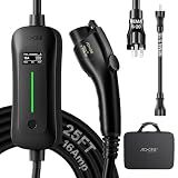 AIXINE Level 1&2 EV Charger,J1772 16A EV Charger with 25FT Extension Cord Cable,Portable Electric Car Charger 240V NEMA 6-20 Plug&120V NEMA 5-15 Adapter for All SAE J1772