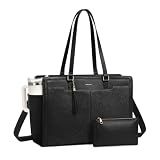 TOPEAST Vintage Laptop Bag for Women, Embossed Vegan Leather Work Tote Bag with Cup Holder, Large Computer Bags for 15.6" Laptop, Professional Teacher Bag for Office School Business, Black
