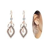 Dangle Earrings for Women, 925 Sterling Silver Handmade Linear Swirl Wire Bohemian Boho 14K Gold Diamonds Earrings Hypoallergenic Fashion Jewelry Gifts for women (rose gold)