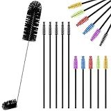 Perthlin Hummingbird Feeder Cleaning Brush 19 Pieces 3 Size Mini Nylon Double Headed 2 in 1 Hummingbird Brush Hard to Reach Places Tiny Cleaning Kit(Black)