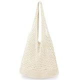 hatisan Crochet Bags for Women - Summer Beach Tote, Aesthetic Hippie Knit Bag (Beige)