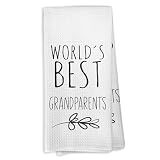 VRW World's Best Grandparents Kitchen Towels, Grandparent Gifts for Grandma Grandpa, Grandparents Gifts from Grandchildren, Father's Day Tea Towels Kitchen Hand Towels 16x24 Inch