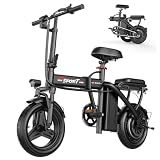 ASKGO Electric Bike for Adults Teens, 800/1200W Peak Commuting Ebike, 22/25Mph, 30/45 Miles Range, 14" Folding Ebike with Dual Suspension & Dual Brake, 3-Speed Modes, Portable Electric Mini Bike