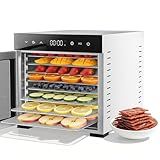 OLIXIS Food Dehydrator Machine, 500W Jerky Dehydrators with 8 Stainless Steel Large Trays, 185°F Temperature Control & 24H Timer Food Dryer for Fruit Meat Herb Dog Treats, Silver