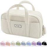 Sooez Large Pencil Case Pouch, Extra Big Pencil Bag with 5 Compartments, Pen Bag Wide Opening, Soft Corduroy Pencil Pouch Organizer with Zipper, Cute Aesthetic School Supplies for Teen Girls-Beige