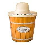 Nostalgia Electric Ice Cream Maker With 4 Qt Capacity- Old Fashioned Ice Cream Machine Makes Frozen Yogurt or Gelato in Minutes- Vintage Wooden Style Ice Cream Maker with Aluminum Canister- Light Wood