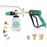 Pressure Washer Gun with Foam Cannon Car Wash Kit, Dual Channels-Foam/Water in 1s,1/4 Inch Quick Dual Connector Accessory for Car Wash Foam Gun & Pressure Washer Gun,with 5-Nozzle 3/8″ Swivel QC