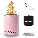 Smokeless Tabletop Fire Pit - VivaGarden Outdoor Portable Firepit for Camping, Patio & Backyard, Low Smoke Stove with Carry Bag, Forks & Mat, Fueled by Pellets or Wood (Pink, 9.7x7.1 Inch)