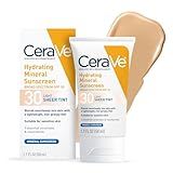 CeraVe Hydrating Mineral Sunscreen SPF 30 with Sheer Tint, Tinted Mineral Sunscreen with Zinc Oxide & Titanium Dioxide, Blends Seamlessly For Healthy Glow, Light, 1.7 Oz