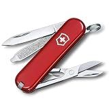 Victorinox Classic SD Swiss Army Knife, Compact, 7 Functions, Swiss Made Pocket Knife with Small Blade, Screwdriver and Key Ring - Style Icon (Red)