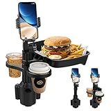 Figtacico Car Cup Holder Tray - 4 in 1 Adjustable Car Cup Holder Expander with Food Tray Table and Phone Mount 360° Swivel for All Purpose, Automotive Essentials for Driver and Front Passenger
