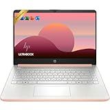 HP Rose Gold Ultrabook 14 Laptop with Microsoft 365 Home and Business • Intel 4-Core CPU • 1.1TB Storage (1TB OneDrive and 128GB SSD) • 8GB RAM • Windows 11 w/o Earphones