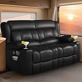 MOSGAT RV Loveseat Recliner Sofa, Reclining Loveseat Home Theater Seating with USB Ports, Cup Holders, Insert Pockets, Wall Hugger RV Recliners for Movie Room, Recline Movie Seats Gaming Sofa, Black