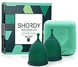 SHORDY Reusable Menstrual Cups Set of 2 with Case, Silicone Period Cup, Heavy & Light Flow, Copa Menstrual, Feminine Hygiene, Tampons, Pads & Disc Alternative for Women (Green LL, 1 Count (Pack of 2))