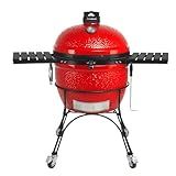 Kamado Joe Big Joe Series II 24-inch Ceramic Charcoal Grill and Smoker with Cart, Side Shelves, Stainless Steel Grates and 450 Cooking Square Inches in Red, Model BJ24RHC