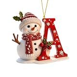 Snowman Christmas Ornaments,Personalized Letter Ornaments for Christmas Tree, Initial Ornament, Letter Ornament for DIY Hanging Xmas Decor, Cute Snowman Decoration, Gift for Family Friends (A)