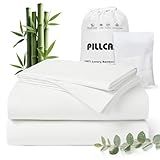 Luxury Organic Tencel & Viscose from Bamboo Cooling Sheet Set,Silky Soft Lyocell Sheets with Deep Pocket, Hypoallergenic & Breathable Bedding with Pillowcases (White, King)