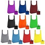 Masirs Reusable Grocery Bag (10-PACK | COLORS) - Reusable Ripstop Bags - Large, Strong Eco Friendly Bags - Foldable Shopping Bag - For Kitchen, Grocery & More - Packable Shopping Bag