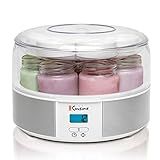 Euro Cuisine Yogurt Maker - YMX650 Automatic Digital Yogurt Maker Machine with Set Temperature - Includes 7-6 oz. Reusable Glass Jars and 7 Rotary Date Setting Lids for Instant Storage