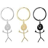 Nogeqi 3PCS Middle Finger Keychain for Men, Funny Keychains for Bag Charm, Best Friend Keychain for Women Men, Stainless Steel Stick Figure Keychain Cool Gifts for Friends(Silver, Gold, Black)