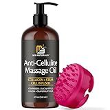 Anti Cellulite Massage Oil and Silicone Body Brush – Collagen and Stem Cell Skin Tightening Formula for Smoothing and Firming, 8 fl oz by M3