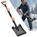 Snow Shovel 42'' Heavy Duty Square Spade with Ergonomic D-Handle, Twist-Lock Assembly & Extra-Wide Step – Compact Winter Tool for Car Emergency, Light Snow Removal & Outdoor Use (Bright Orange)