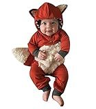 XFGLCK Newborn Infant Baby Girls Boys Halloween Outfit Cartoon Fur Fox Hoodie Romper with Tail (Orange, 12-18 Months)