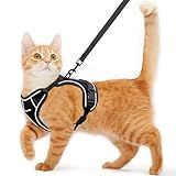Cat Harness and Leash for Walking Escape Proof Soft Adjustable Cat Leash Breathable Comfortable Vest Easy to Wear Kitten Harness for Outdoor Travel Black S