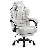 GTPLAYER Big and Tall Gaming Chair with Footrest, Ergonomic Office Desk Chair with 4.4in Thick Cushion and Wide Wingless Seat, Comfortable Leather Computer Chair, Predator Series, White