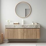 Ambrovina 48" Floating Bathroom Vanity with Sink, Modern Plywood Bathroom Storage Cabinet with Drawer and 2 Doors, Gray Sintered Stone Countertop and White Ceramic Basin, Pre-Assembled, Light Oak