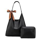 Montana West Slouchy Hobo Bag for Women Designer Shoulder Purses and Handbags with Scarf Black Christmas Gift MWC2-573BK
