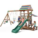 Wooden Swing Sets for Backyard, 13.7FT Playground Sets for Outdoor