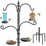 Bird Feeder Pole, 88 Inch Bird Feeding Station 4 Hook Heavy Duty Hummingbird Feeder Stand Hanger Shepherds Hook for Outdoors, with Birds Bath and Mesh Tray