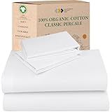 California Design Den Queen Sheet Set - Soft 100% Organic Cotton Sheets with Deep Pockets, Crisp Percale, Breathable and Durable Bedding Set - White