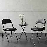 Simple Deluxe 2 Pack Portable Padded Folding Chairs, Leather Upholstered Seat Pad & Durable Metal Construction, Commercial-Grade Seating for Home, Office, Indoor Outdoor Events, Black