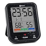 Geevon Digital Bathroom Clock, Waterproof Shower Timer with Large Touch Screen, Battery Operated Bathroom Wall Clock with Temperature & Humidity Display - Suction Cup/Hanging Hole/Stand (Black)